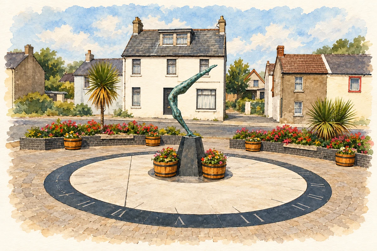 Watercolour and fine ink illustration of Millennium Sundial, Blackrock, County Louth.