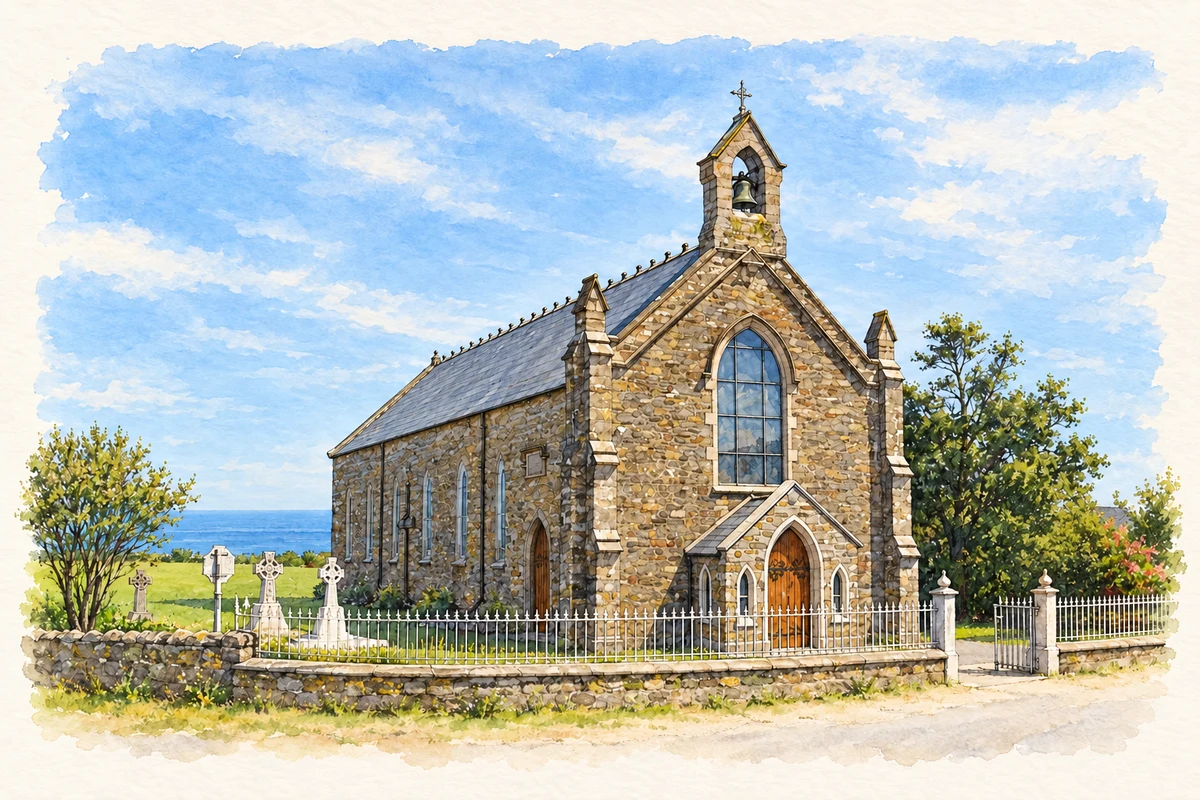 Watercolour and fine ink illustration of St Michael’s Church, Clogherhead.