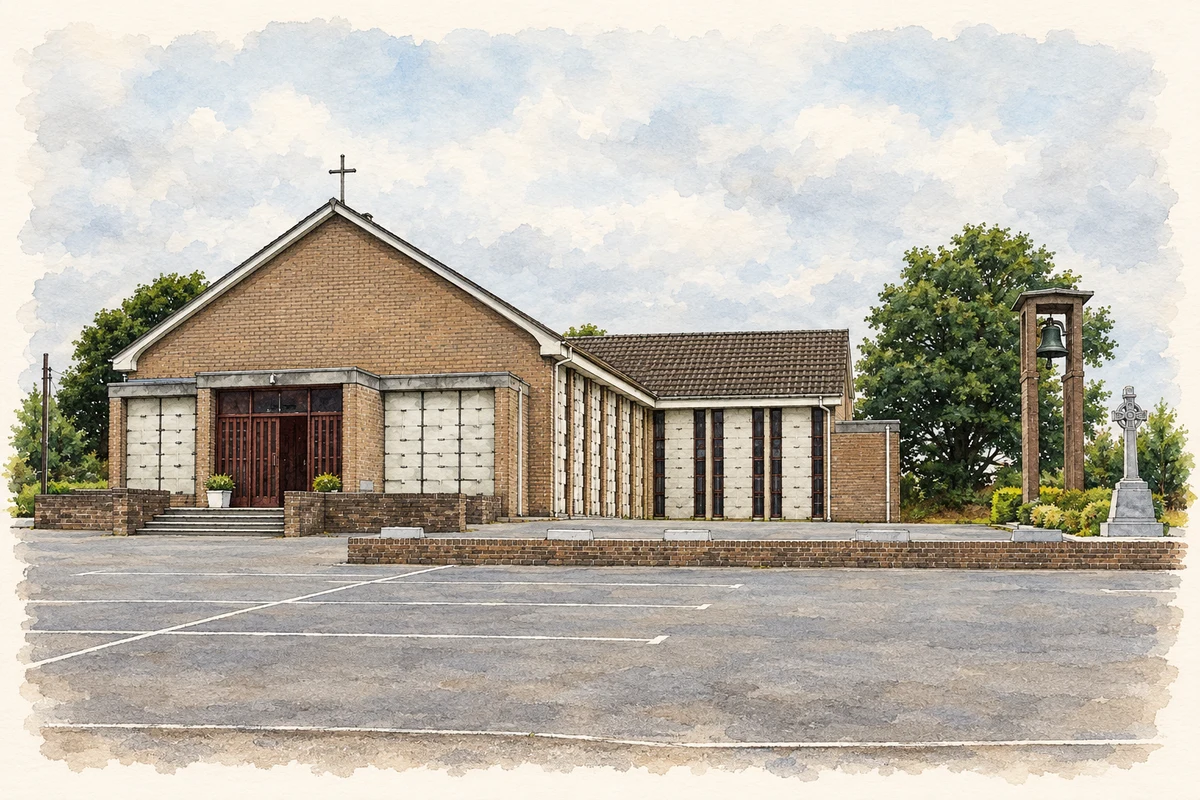 Watercolour and fine ink illustration of Church of the Assumption, Ballinabrackey, County Meath.