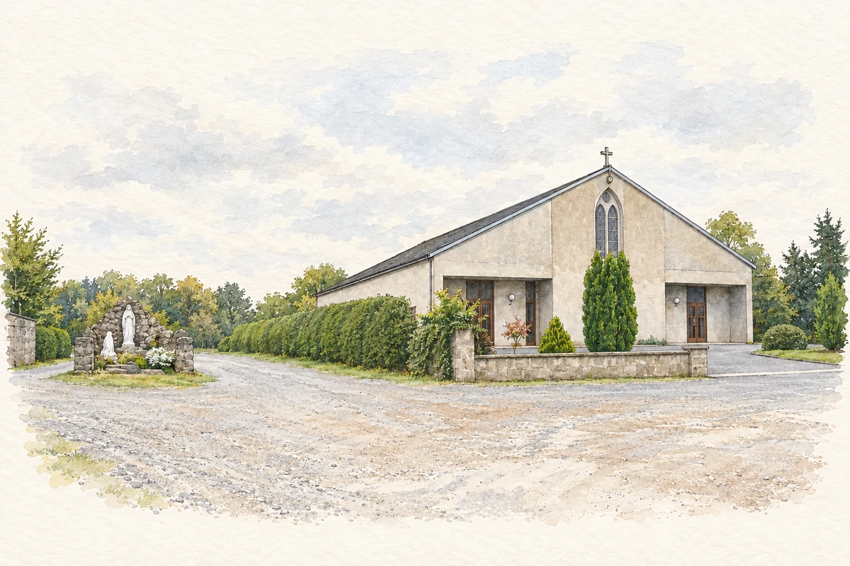 Watercolour and fine ink illustration of Saint Ultan's Church and shrine, near Bohermeen.