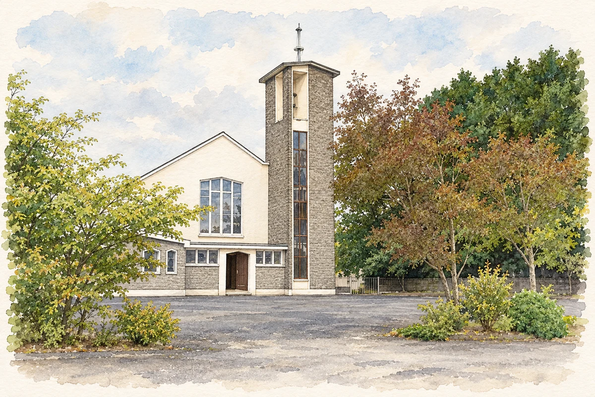 Watercolour and fine ink illustration of Church of the Assumption, Robinstown, County Meath.
