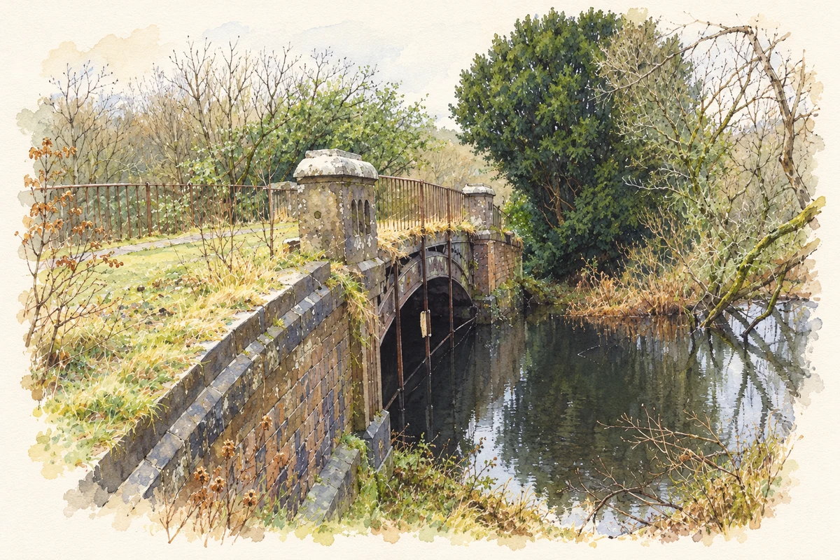 Watercolour and fine ink illustration of Iron Bridge at Dartrey.