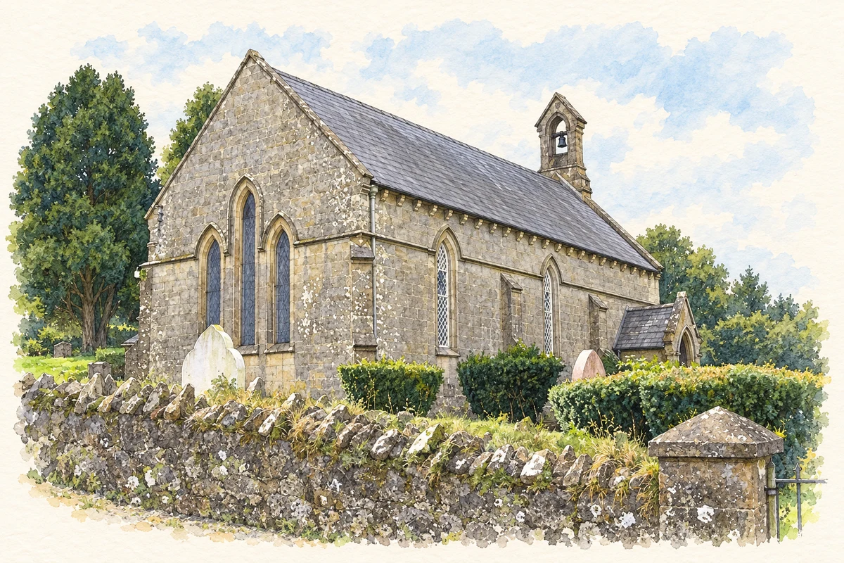 Watercolour and fine ink illustration of Holy Trinity Church, near Brantry.