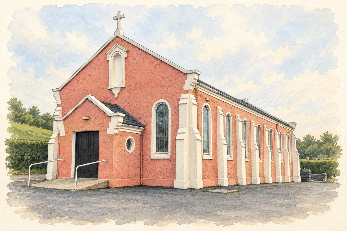 Watercolour and fine ink illustration of Corpus Christi Church, Mountfield, County Tyrone.