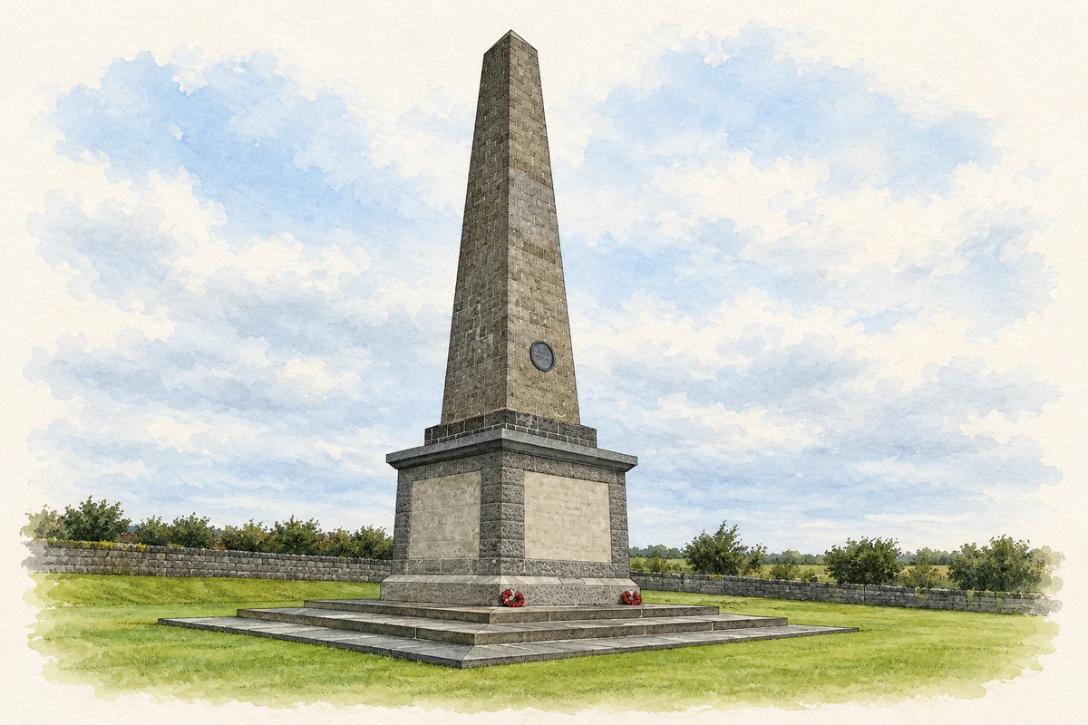 Watercolour and fine ink illustration of Knockagh Monument near Green Island.