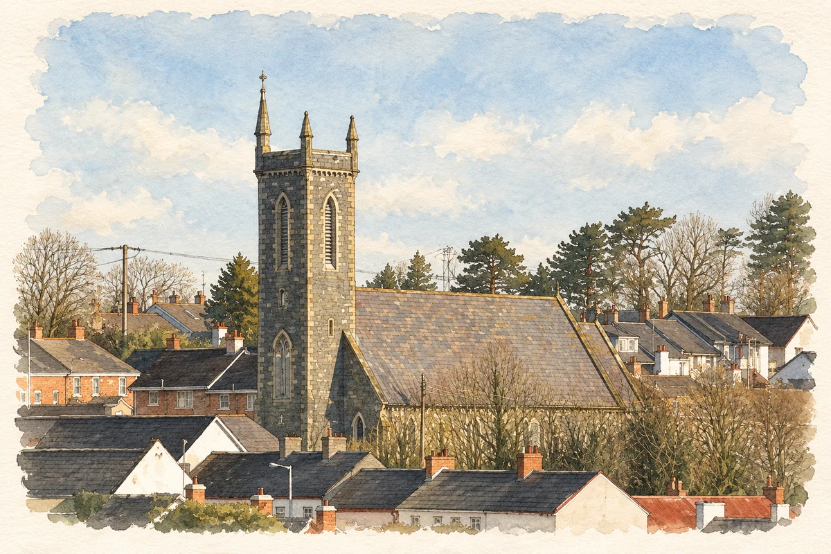 Watercolour and fine ink illustration of Church of St James, Tandragee, County Armagh.