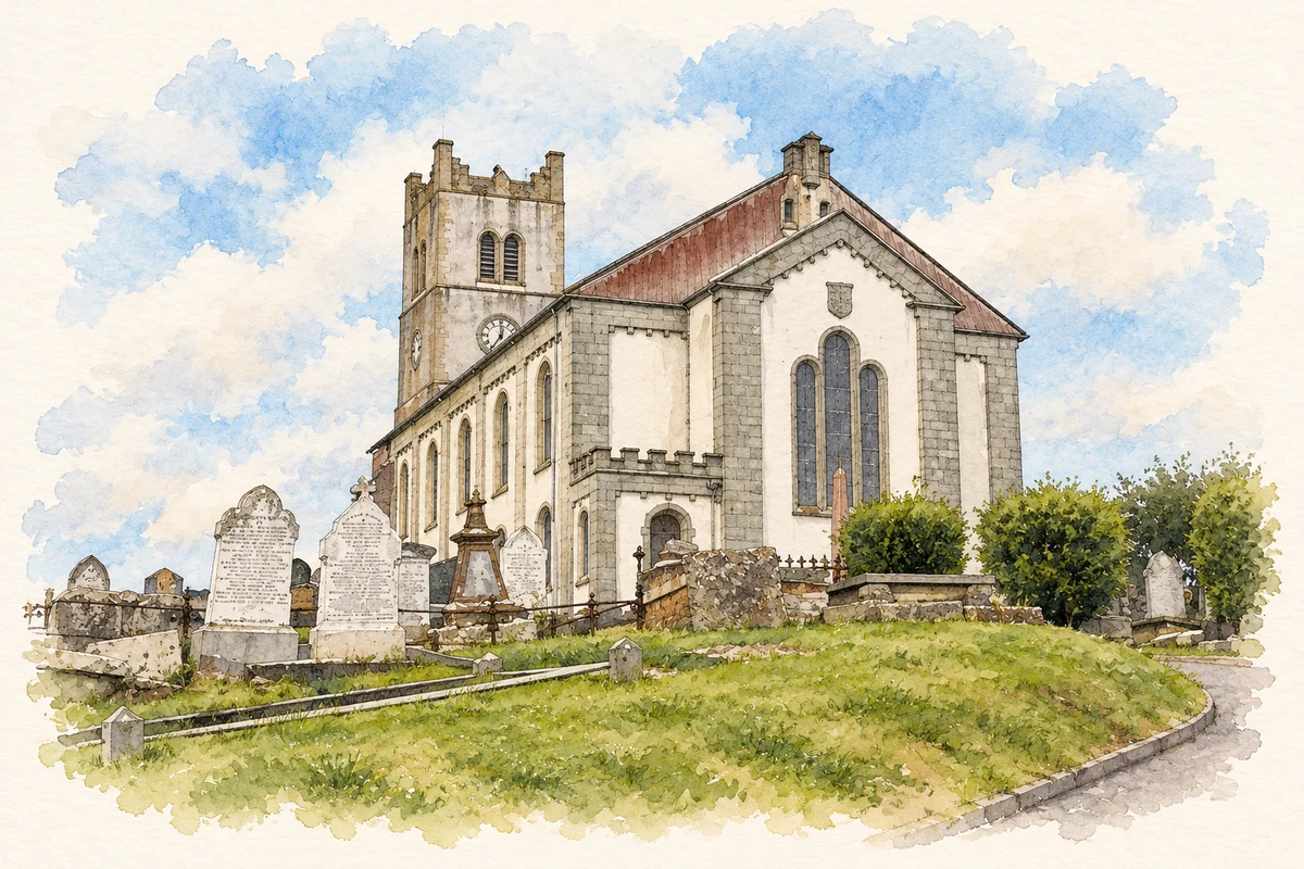 Watercolour and fine ink illustration of St Anne's Church, Ballyshannon, County Donegal in Ballyshannon.