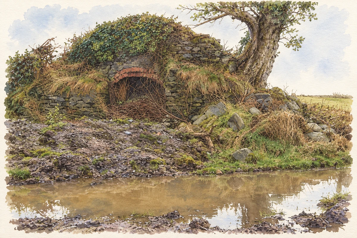 Watercolour and fine ink illustration of Lime kiln, Kildrum Lower, near Kildrum.