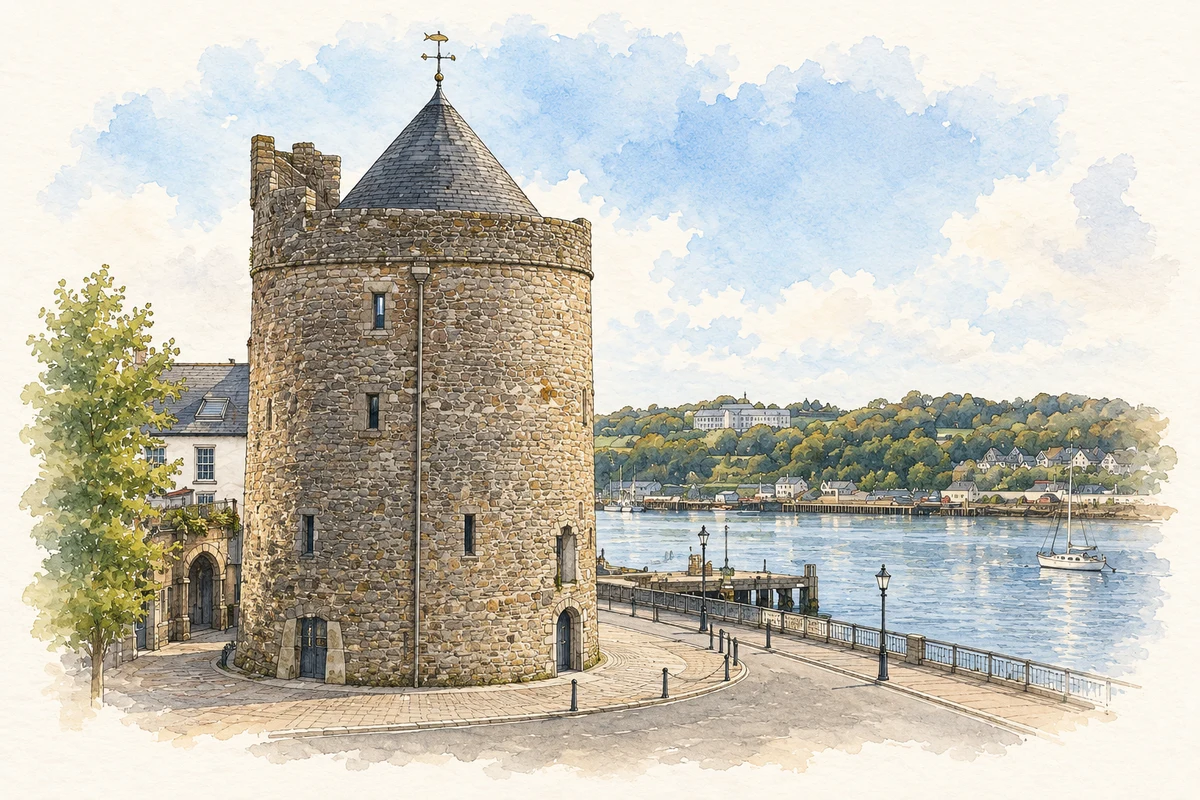 Watercolour and fine ink illustration of Reginald’s Tower in Waterford.