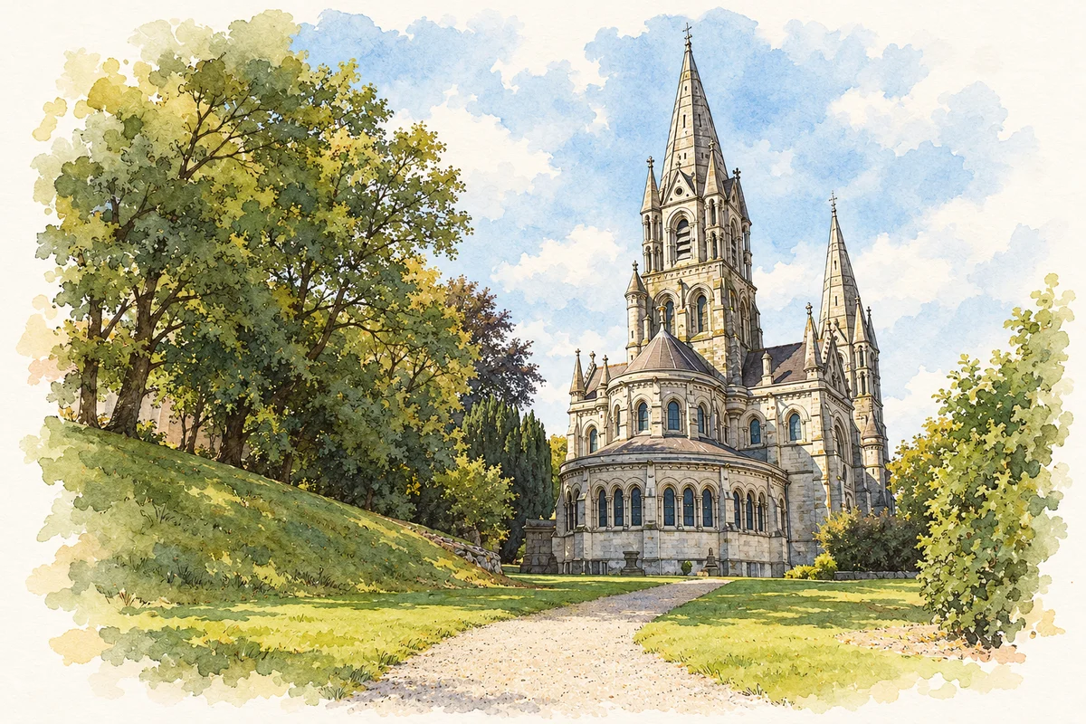 Watercolour and fine ink illustration of Saint Fin Barre's Cathedral.