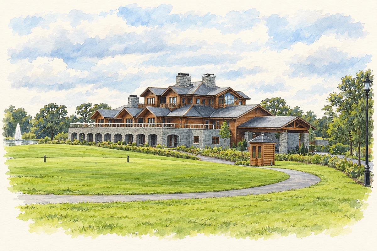 Watercolour and fine ink illustration of Luttrellstown estate golf clubhouse, as photographed in September 2007.