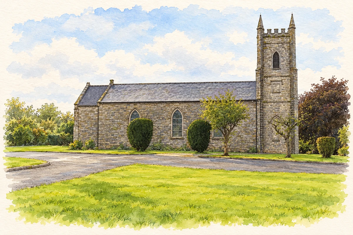 Watercolour and fine ink illustration of St Ninian’s Church, Convoy.