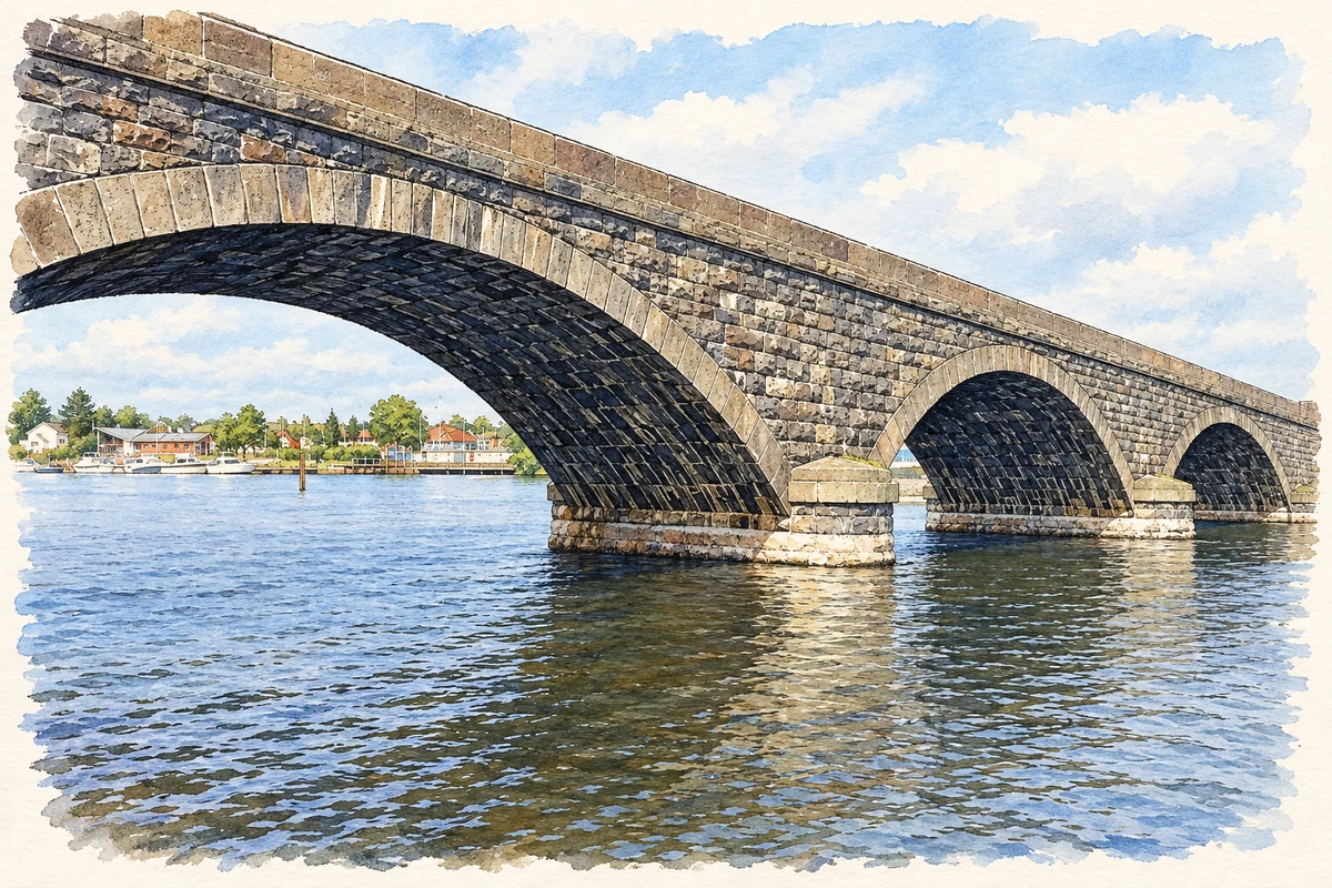 Watercolour and fine ink illustration of Bridge over the River Bann, Portglenone.