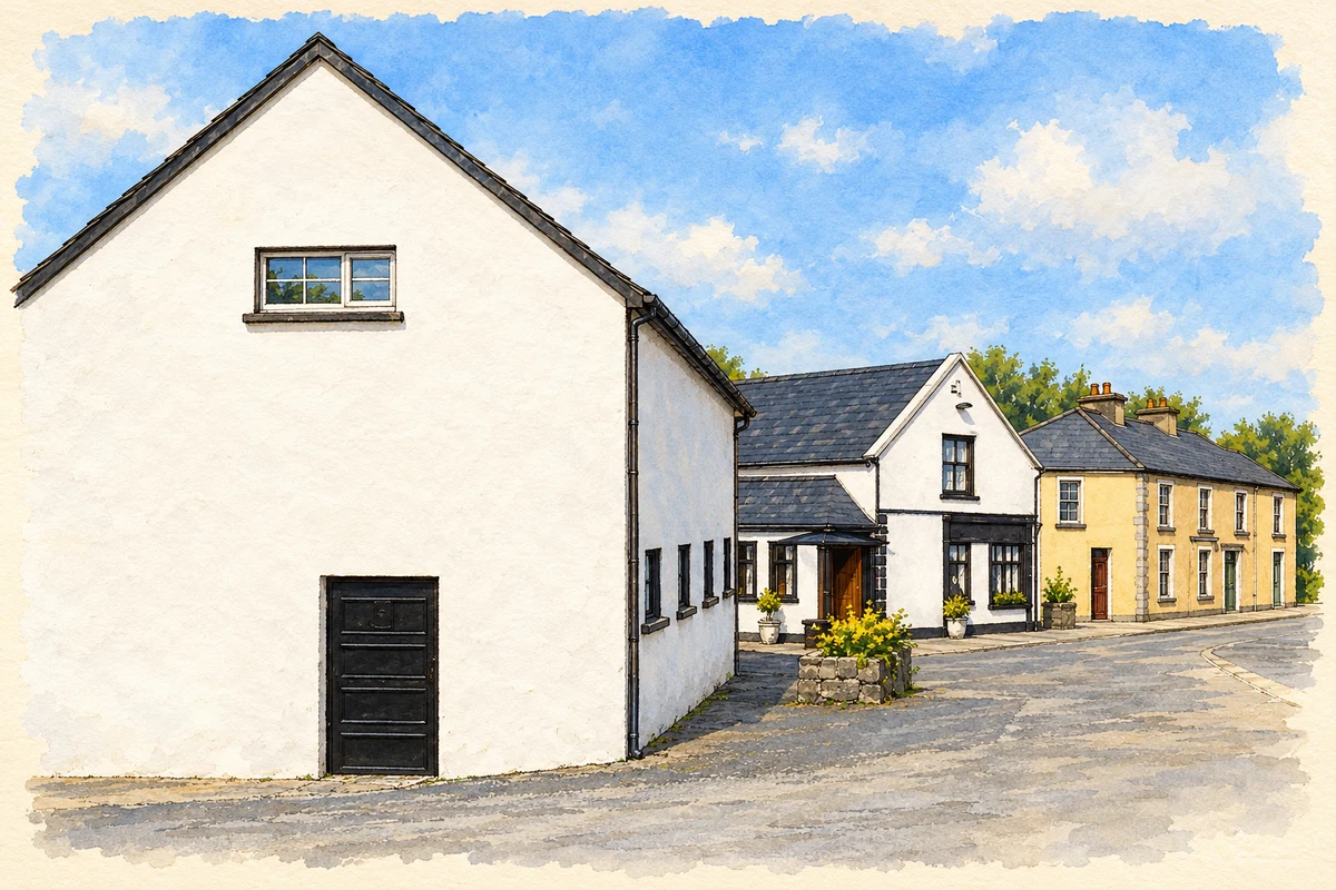 Watercolour and fine ink illustration of Main Street, Inagh.