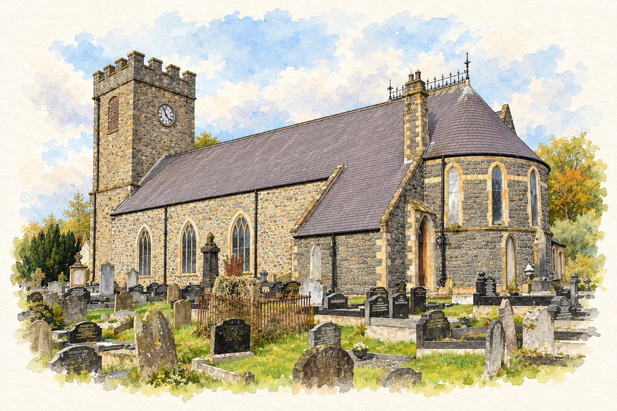 Watercolour and fine ink illustration of Cathedral Church of Christ the Redeemer, Dromore, County Down in Dromore.