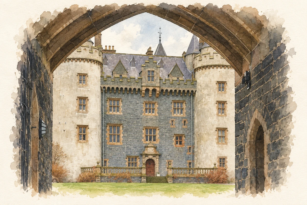 Watercolour and fine ink illustration of Killyleagh Castle, Killyleagh, County Down.