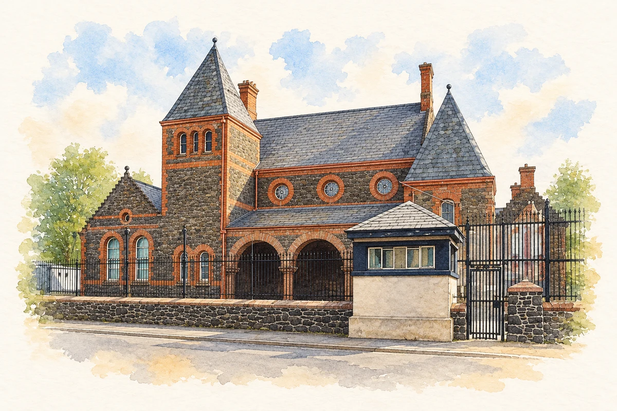 Watercolour and fine ink illustration of Magherafelt Courthouse, County Derry in Magherafelt.