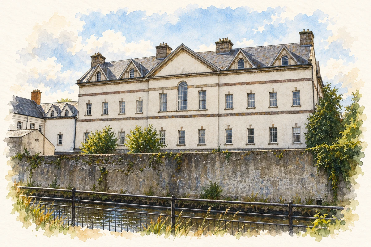 Watercolour and fine ink illustration of King House, Boyle, County Roscommon in Boyle.