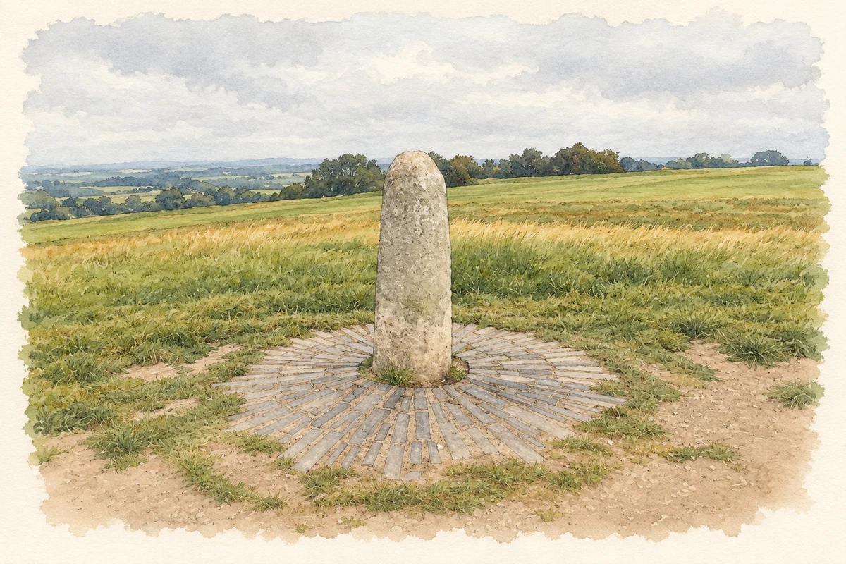 Watercolour and fine ink illustration of Lia Fáil, Hill of Tara, County Meath.