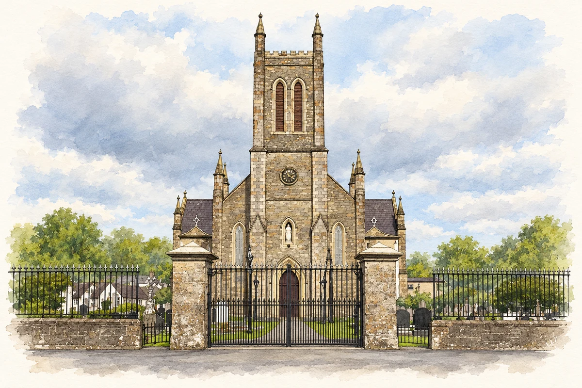 Watercolour and fine ink illustration of Saint Mary's Church, Clontibret, County Monaghan.