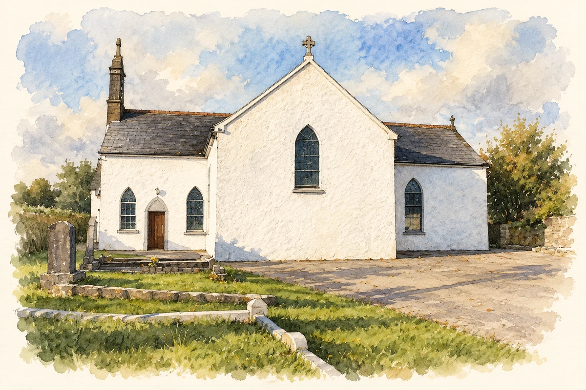 Watercolour and fine ink illustration of Church of the Visitation, Cloneen.