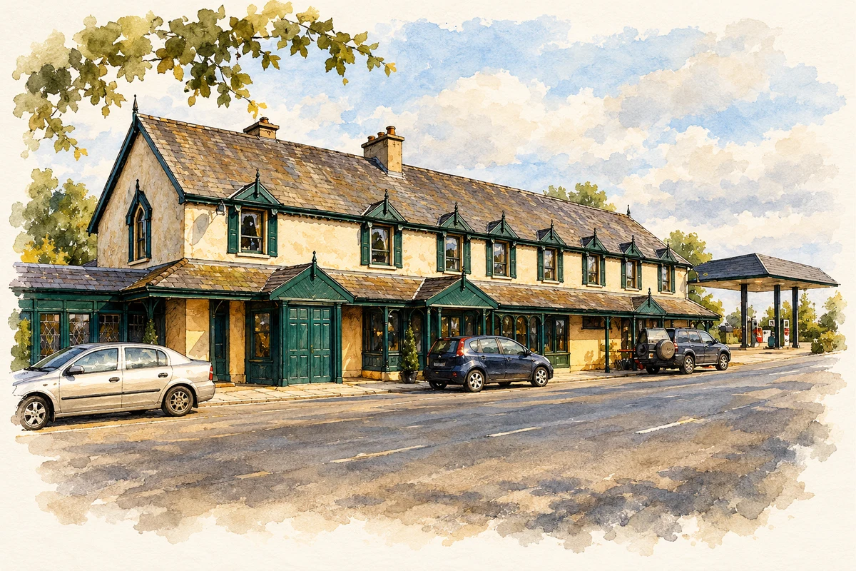 Watercolour and fine ink illustration of The Eagles Nest public house, Dolla.