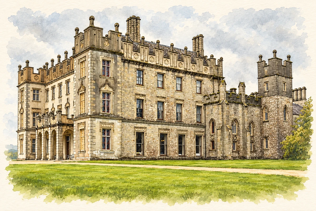 Watercolour and fine ink illustration of Borris House, Borris.