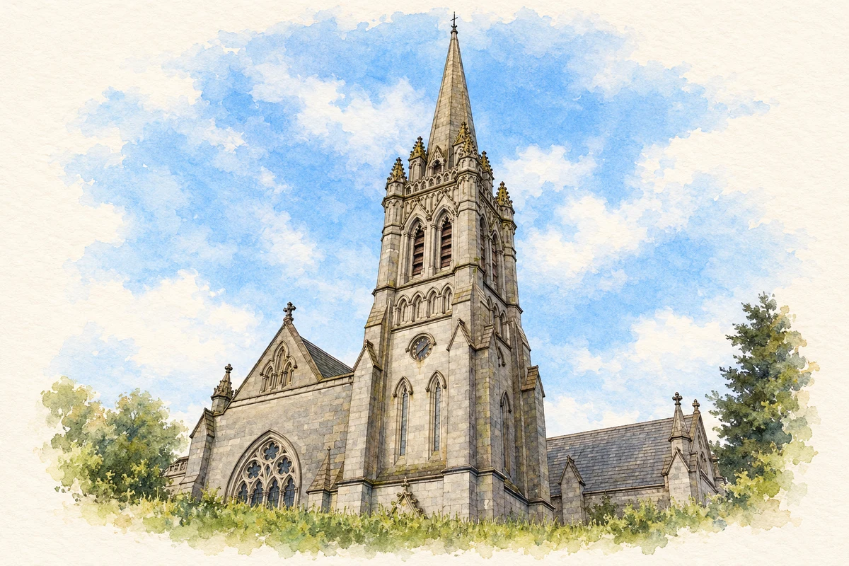 Watercolour and fine ink illustration of Adelaide Memorial Church of Christ the Redeemer, Myshall.