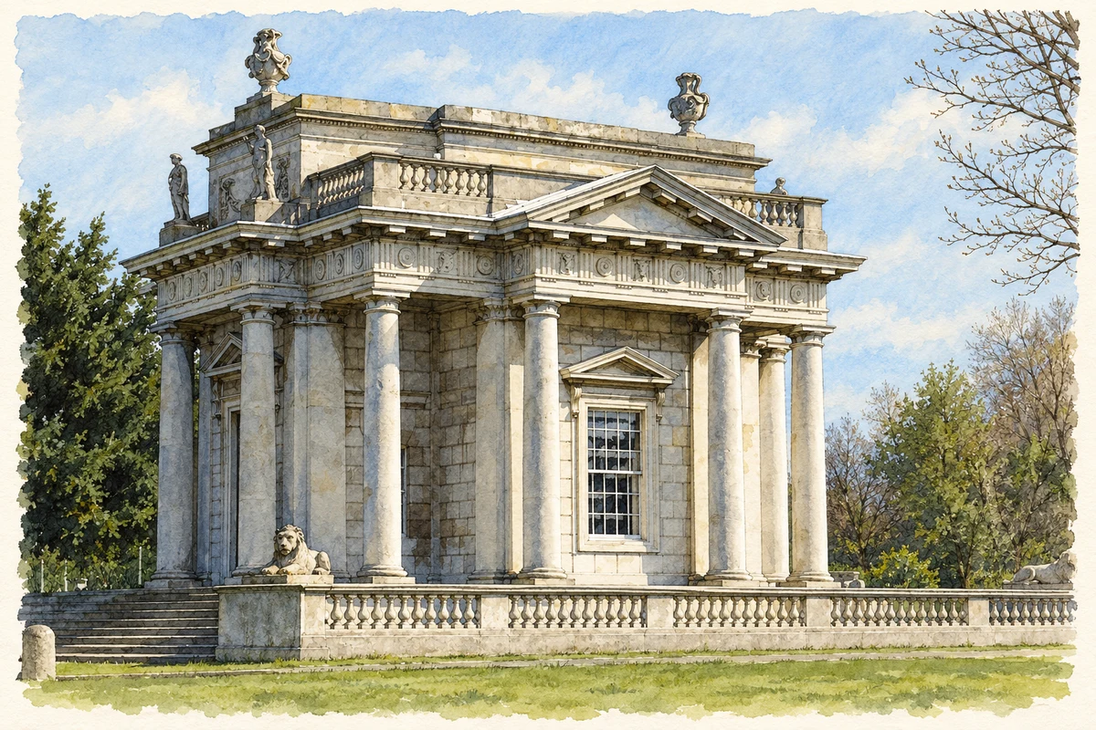 Watercolour and fine ink illustration of Casino at Marino, Dublin.