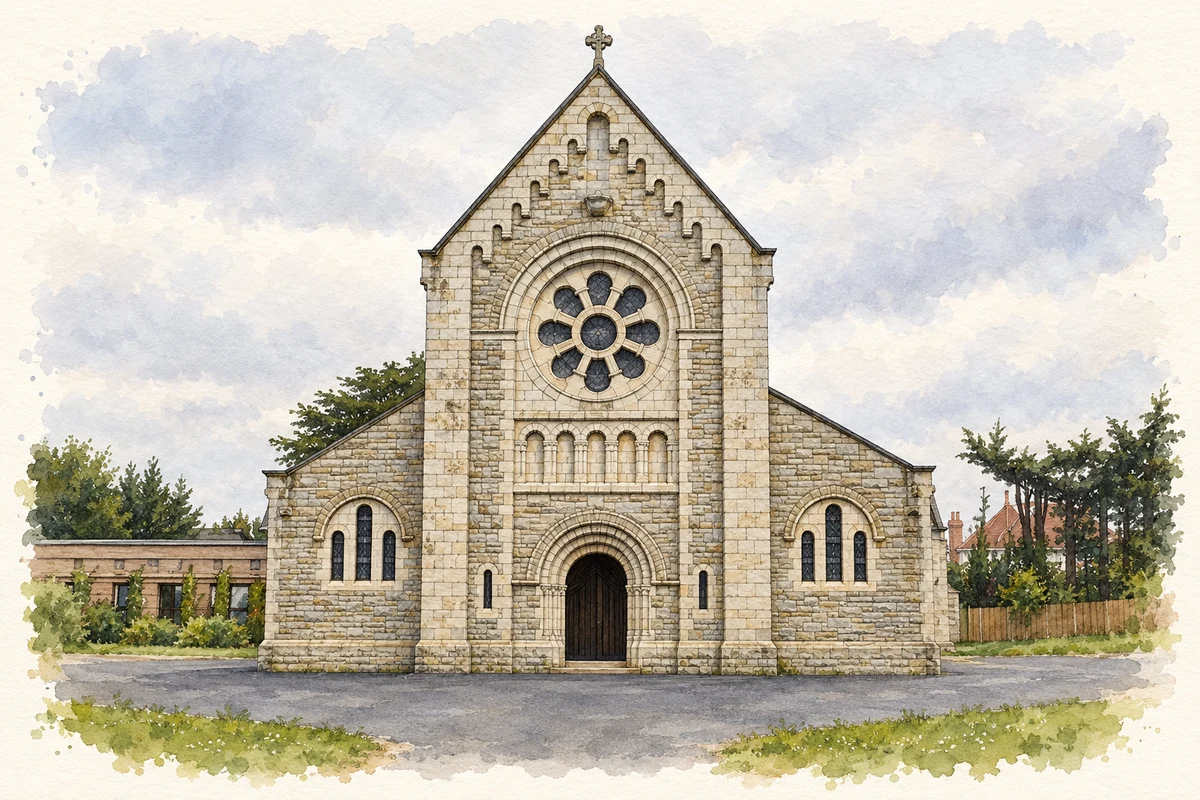 Watercolour and fine ink illustration of St Anne's Church, Shankill, County Dublin.