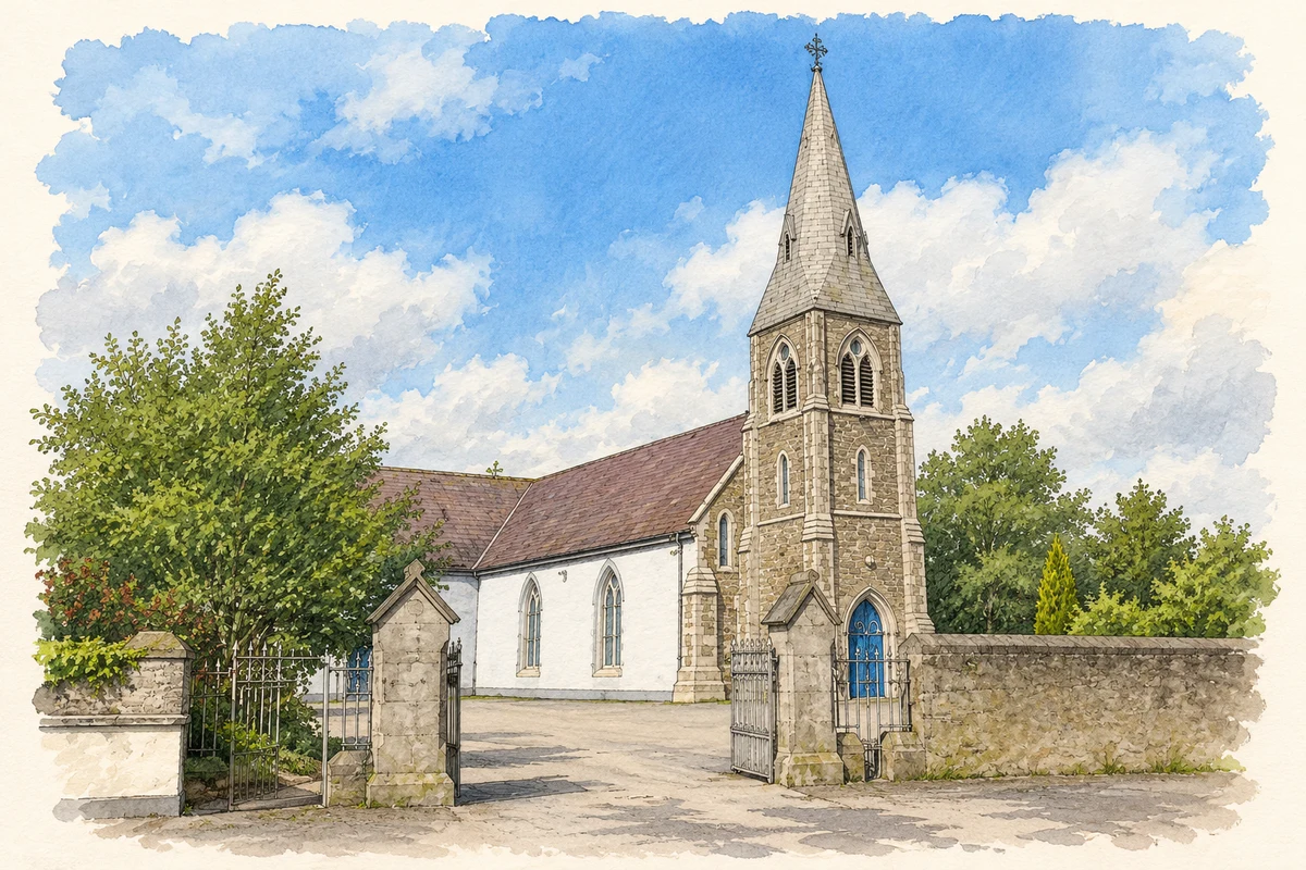 Watercolour and fine ink illustration of St Brigid's Church, Dunleer.