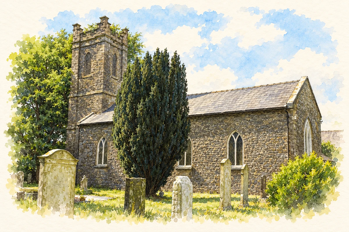 Watercolour and fine ink illustration of Coolcullen Church (Mothel).