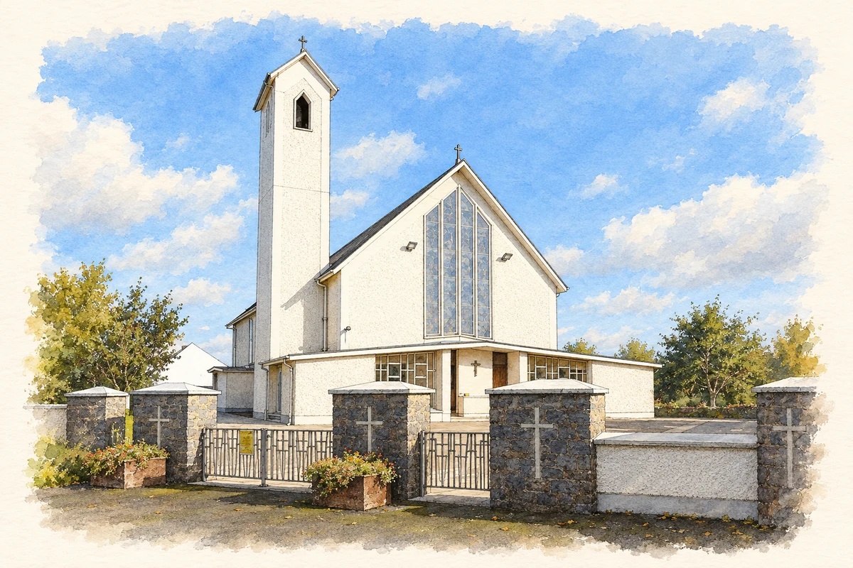 Watercolour and fine ink illustration of Church of St Michael and St David, Dungarvan, County Kilkenny.