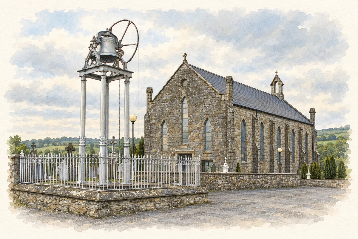 Watercolour and fine ink illustration of St Patrick's Church, Ballymurphy.