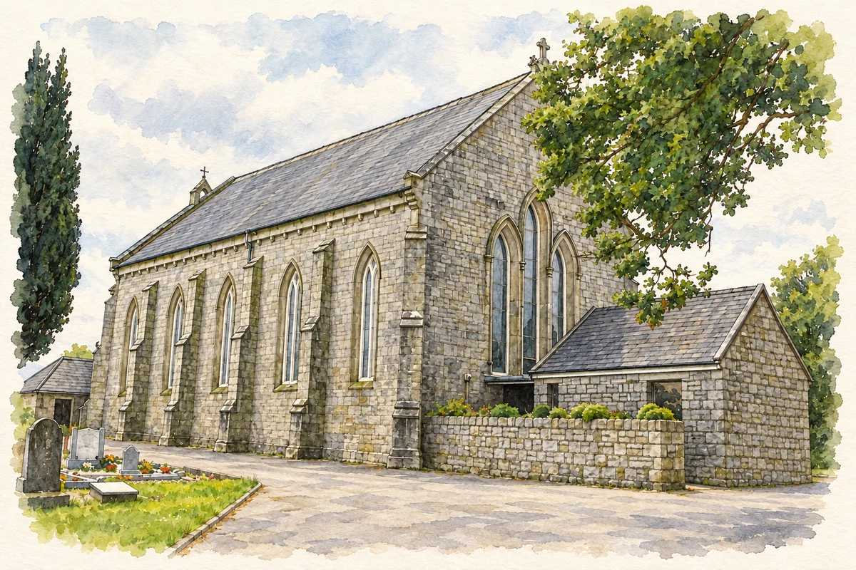 Watercolour and fine ink illustration of Saint Mary's Church, Bennekerry.