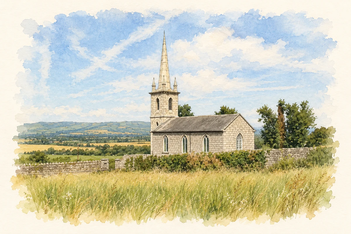 Watercolour and fine ink illustration of St John's Church, Nurney, County Carlow.