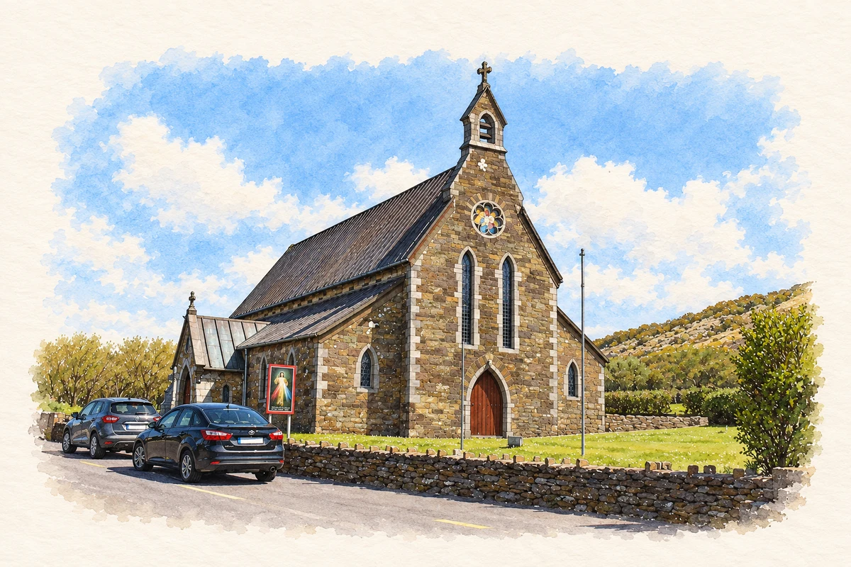 Watercolour and fine ink illustration of Saint Vincent's Church, Ballyferriter.
