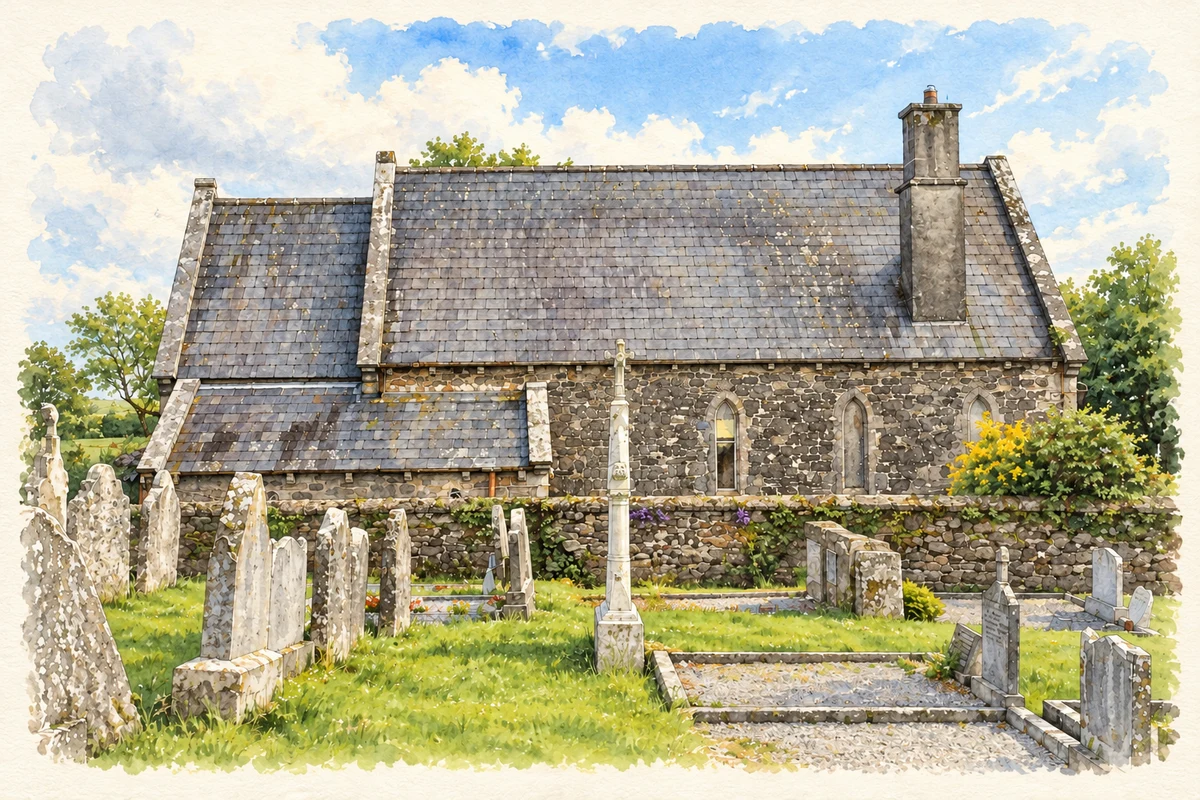 Watercolour and fine ink illustration of Former St John's Church, Ballynoe.