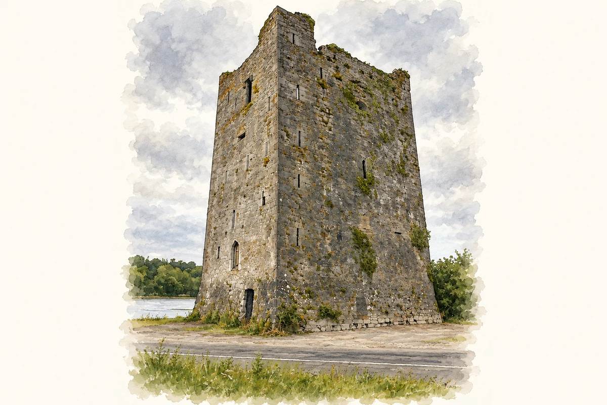 Watercolour and fine ink illustration of Belvelly Castle, County Cork.