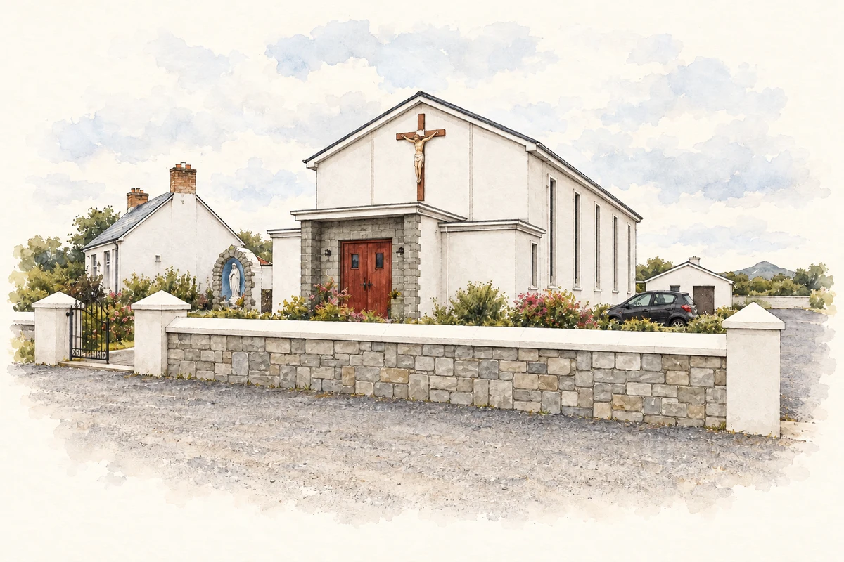 Watercolour and fine ink illustration of Church of the Immaculate Conception, Ballyheerin, Fanad, County Donegal.