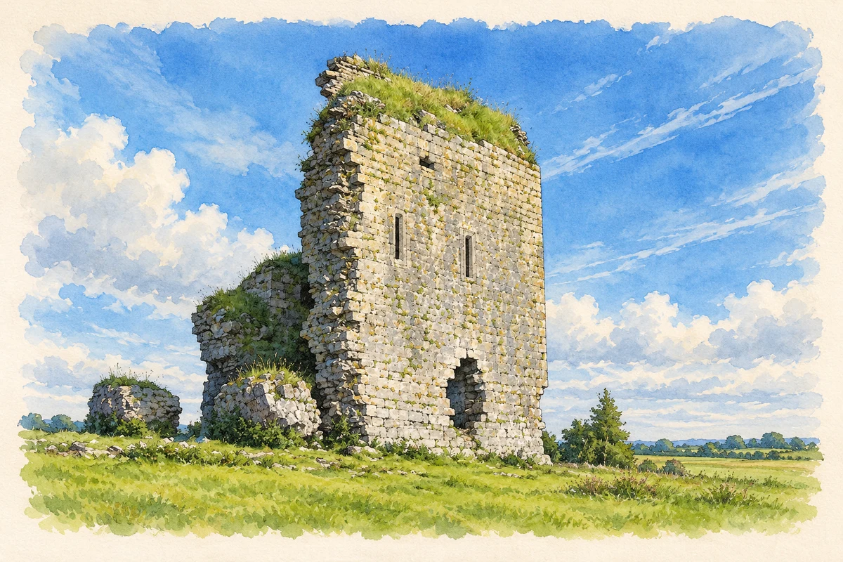 Watercolour and fine ink illustration of Killernan Castle near Kilmaine.