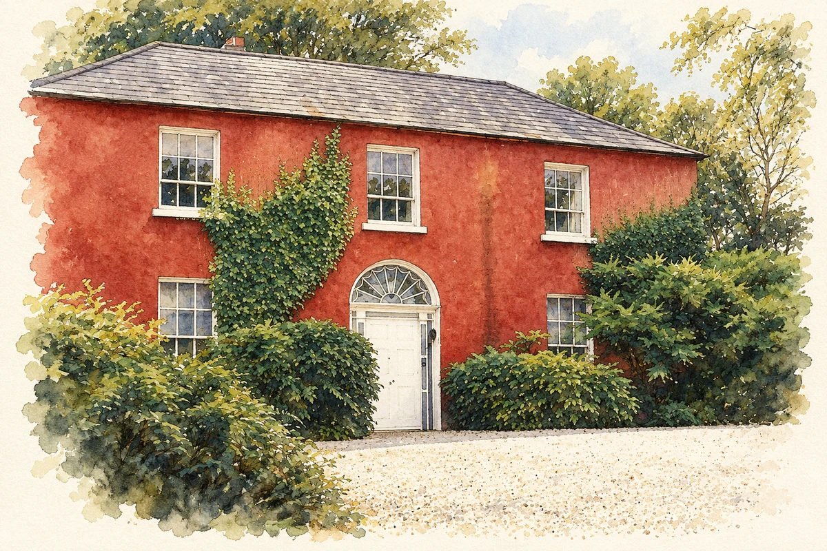 Watercolour and fine ink illustration of Glebe House, near Church Hill.