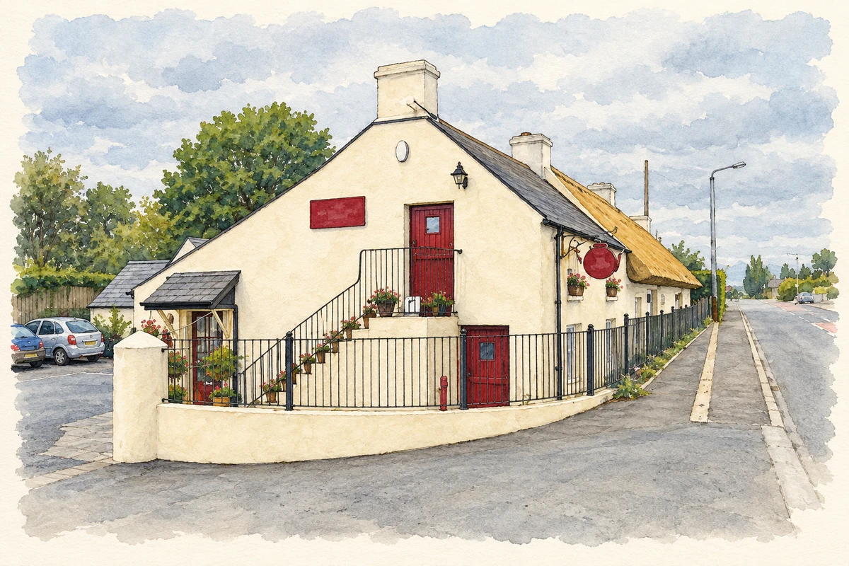 Watercolour and fine ink illustration of The Old Post Office at Lisbane, as photographed in 2007.
