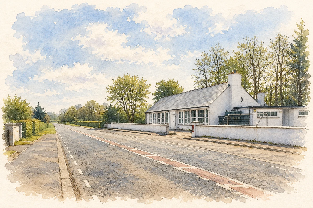 Watercolour and fine ink illustration of Culcrow Primary School.