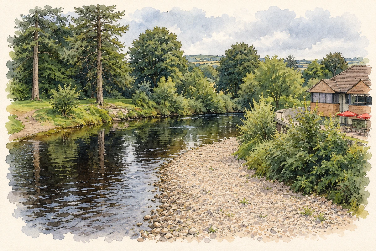 Watercolour and fine ink illustration of River Faughan at Drumahoe.