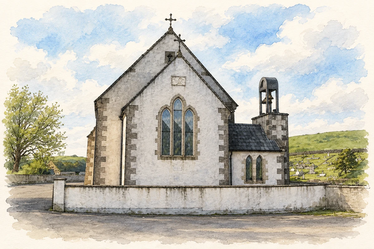 Watercolour and fine ink illustration of Saint Mary's Church, Coa, County Fermanagh.