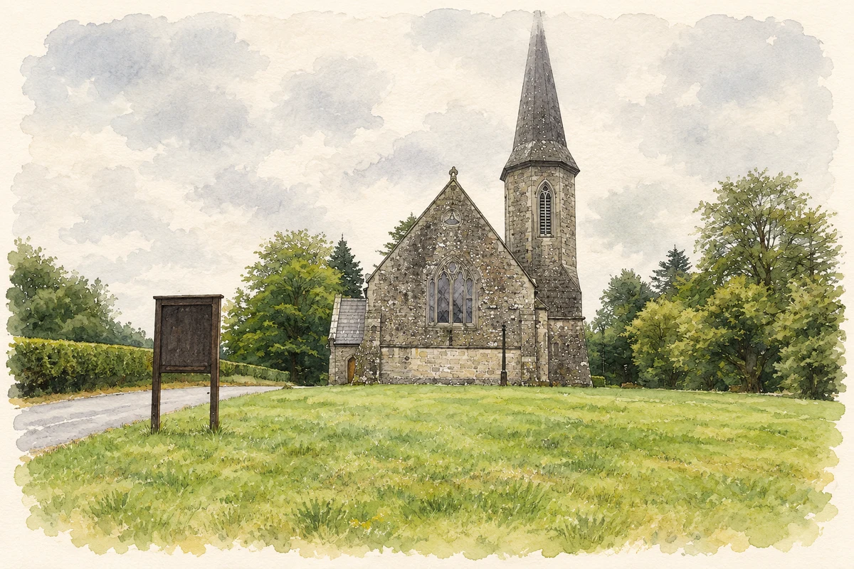 Watercolour and fine ink illustration of Cooneen Church of Ireland, County Fermanagh.