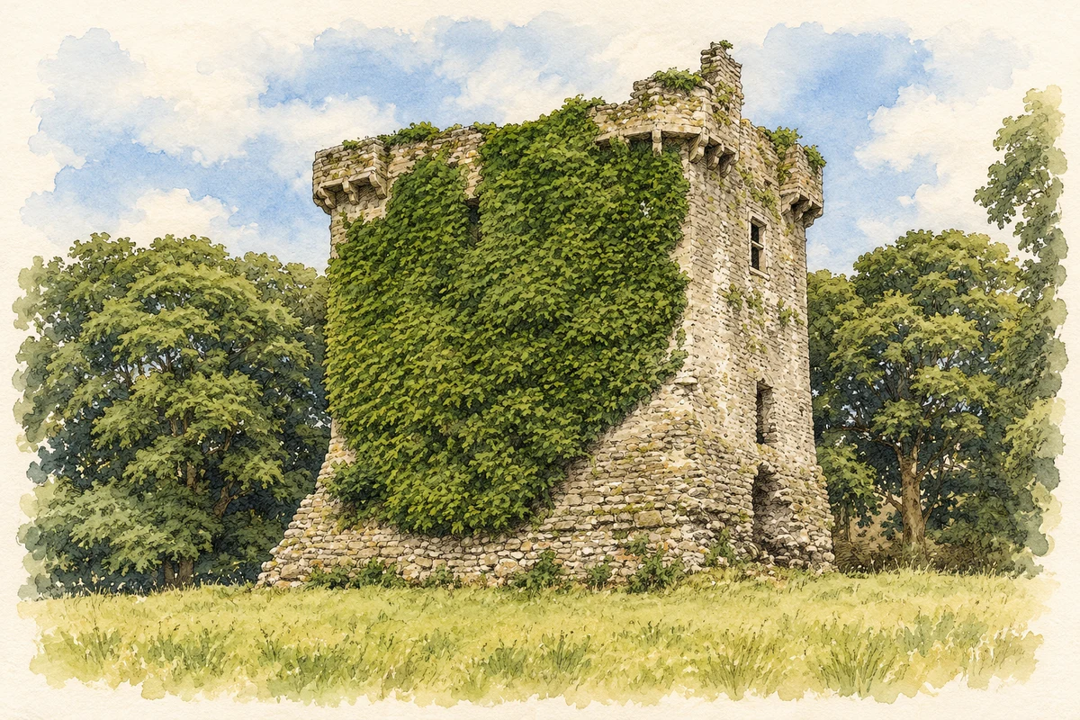 Watercolour and fine ink illustration of Shrule Castle.
