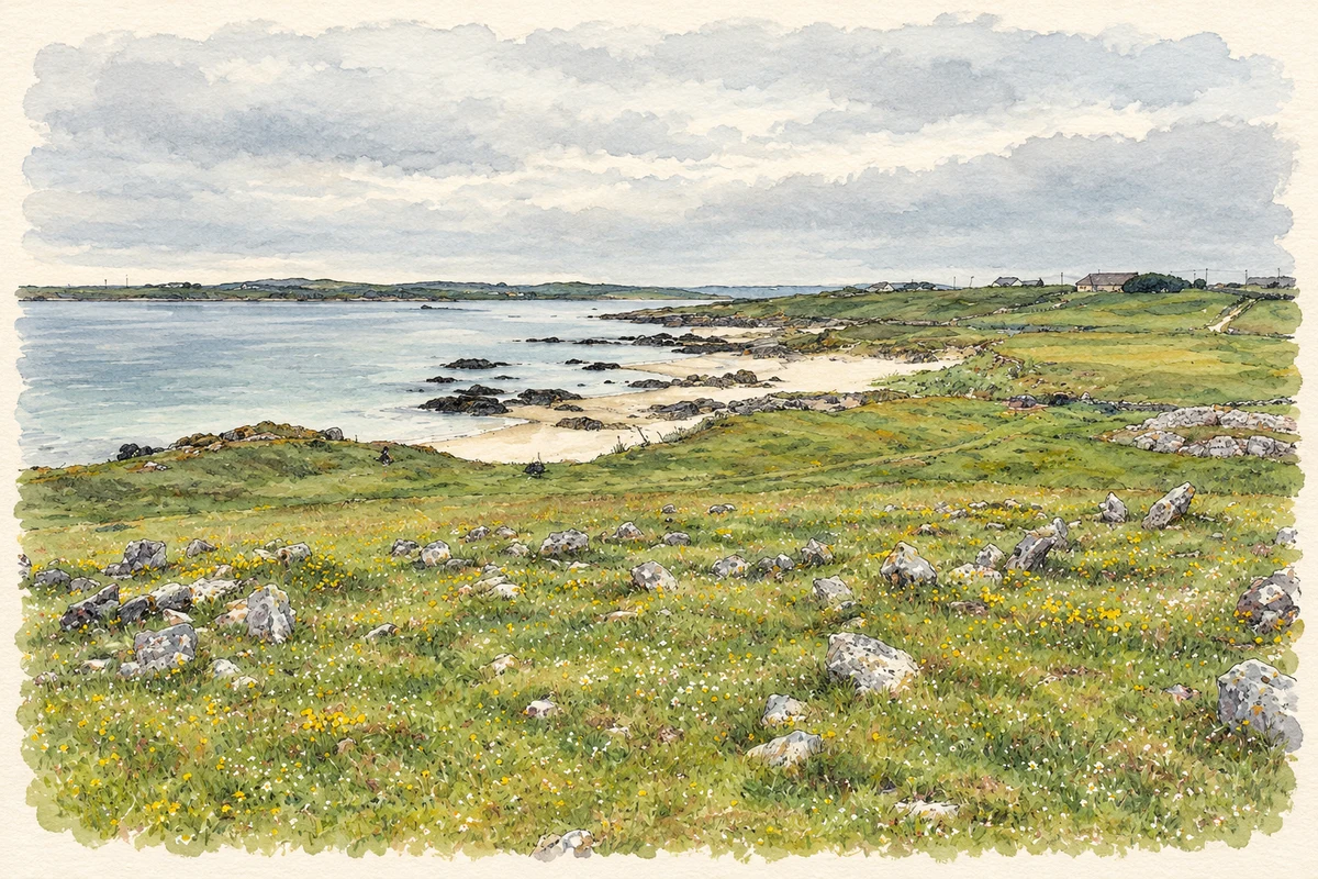 Watercolour and fine ink illustration of Leagaun shore, near Claddaghduff.