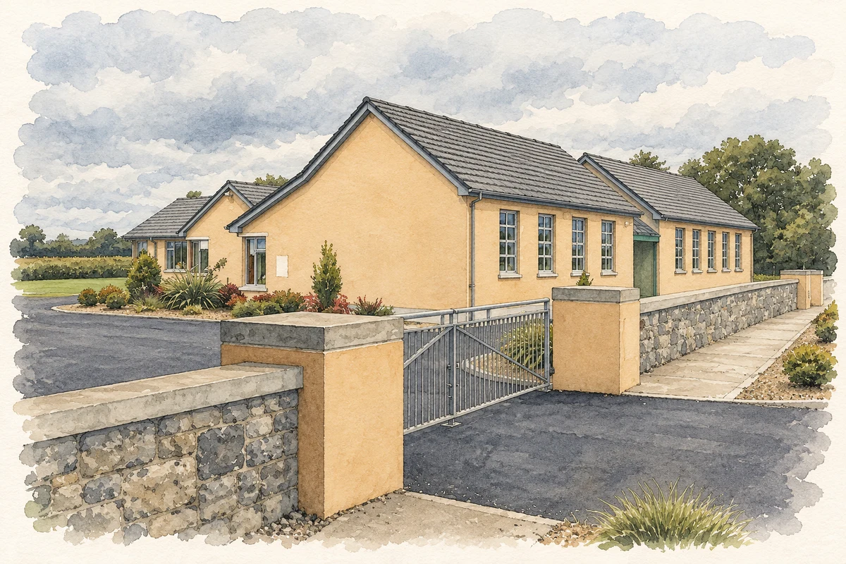 Watercolour and fine ink illustration of Dalystown National School, County Westmeath.
